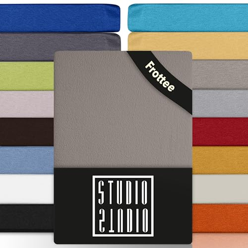 STUDIO Basic Frottee Spannbettlaken 160x200cm – weiches Frottee-Spannbetttuch aus 80 % Baumwolle & 20 % Polyester – Taupe – Öko-Tex Zertifiziert, bügelfrei & elastisch – für Matratzen 15–25cm