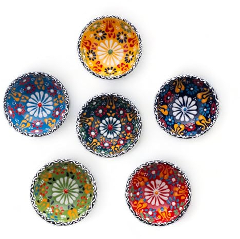 Kleine Keramikschalen, Dip-Schalen, 6er-Set, 100 ml, Sojasaucenschale, handgefertigte Charcuterie-Schalen, bunte Quetschschalen, spülmaschinen- und mikrowellengeeignet, 8,1 cm Mini-Schalen