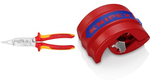 Knipex Elektro-Installationszange verchromt, isoliert mit Mehrkomponenten-Hüllen, VDE-geprüft 200 mm 13 86 200 & BiX Schneider für Kunststoffrohre und Dichthülsen 20 – 50 mm 90 22 10 BK