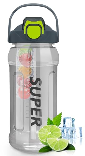 Trinkflasche, 1350ML Wasserflasche mit Filter BPA-Frei, Trinkflasche Sport Auslaufsicher mit Strohhalm, Sportflasche für Familien Schulen Büros Bergsteigen Fahrrad Camping Schwarz