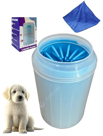 HADITA Limpiador Patas Perro - Accesorios Para Perros y gatos - Limpia Patas Perro En Casa Y Viajes - Desmontable Y Fácil De Limpiar - Tamaño Mediano/Grande - Colores Azul L- Toalla de regalo