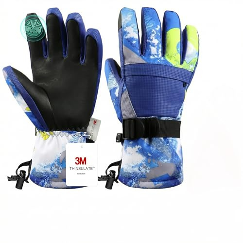 Pnosnesy Guantes de esquí, Guantes de Nieve Impermeables, Guantes de Invierno térmicos Transpirables, Guantes antiviento con Pantalla táctil para Clima frío para Hombre, Mujer y niño