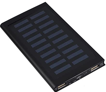 Solenergibank 10 000 MAh, bärbar solcellsladdare med 2 utgångsportar, 2 laddningslägen för iOS Camping (svart)