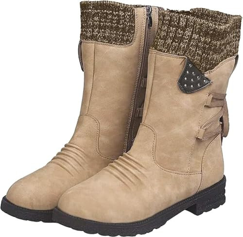 Bottes occidentales en Cuir pour Femme, Bottes à Lacets, Bottes de Cowboy à Enfiler, Bottes de Cowboy zippées, Bottes de bière, Bottes d'équitation, Bottes d'hiver, Bottines d'hiver, Kaki, 5