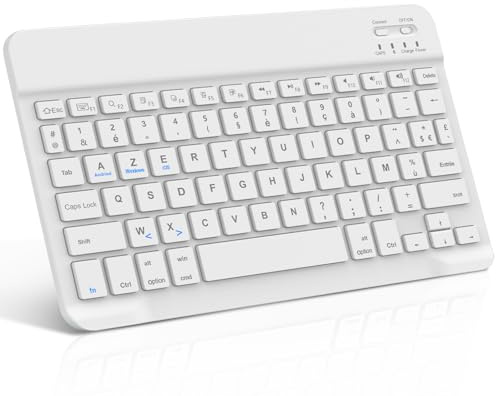 FOGARI Bluetooth 10 tangentbord surfplatta - Franskt AZERTY franskt lätt tangentbord tunt tangentbord för iPad Samsung Galaxy Redmi/XiaomiPad HuaweiPad HonorPad Fire HD, för Android/iOS/Fire OS - vit
