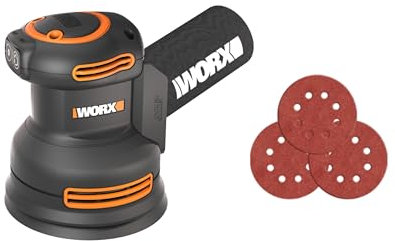 WORX NITRO – Lijadora excéntrica inalámbrica de 20 V – Bandeja de lijado de 125 mm – Ideal para superficies planas o curvas – Sin escobillas – Velocidad variable – Se entrega sin batería ni cargador –