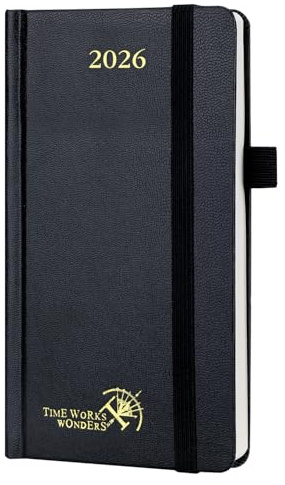 POPRUN 2026 Pocket Calendar Planner (Mini Size-3.5 x 6.5 Hardcover),12 Months (Jan. - Dec. 2026) - Small Planner Weekly and Monthly for Purse with Pen Holder, Storage Pocket - Black