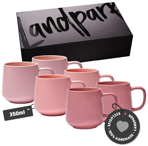 Landpark Kaffeetassen Rosa (6 x 350 ml) – Aus hochwertiger Keramik – Kaffeebecher – 6er Kaffeetassen Set - 100% handgefertigt