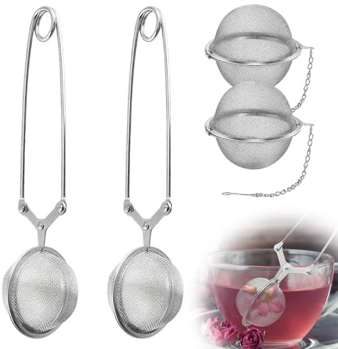 GNHG 4 Piezas Infusor de Té de Acero Inoxidable en Forma de Bola - Colador de Té - Pinza Colador para Té (2 Piezas - Ø 4,5 cm，2Bola de té con cadena) para una Infusión Perfecta