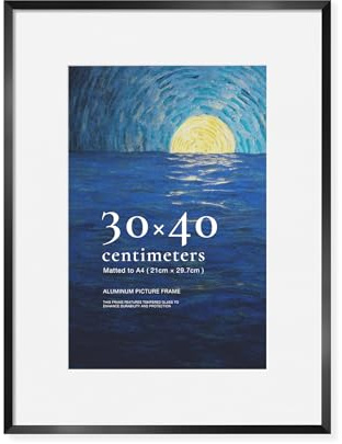 LIVINGTASTE 30x40 Picture Frames Brushed Black Aluminium, 12x16 inch Photo Frames with Plexiglass Front, for Posters, Artwork, Wall Display Only