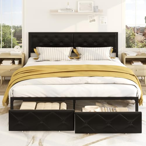 Vendricasa Struttura Letto matrimoniale, 180 x 200 cm, con stazione di ricarica e testa imbottita, struttura per letto con cestino, ruote in metallo, capacità di peso 500 kg