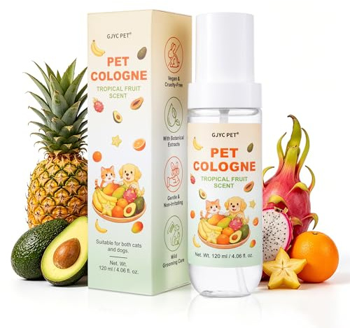 Profumo spray per cani e gatti, profumo di frutta tropicale, senza alcol, spray contro gli odori, con estratti vegetali, vegano e non testato sugli animali, delicato rinfrescante quotidiano, 120 ml