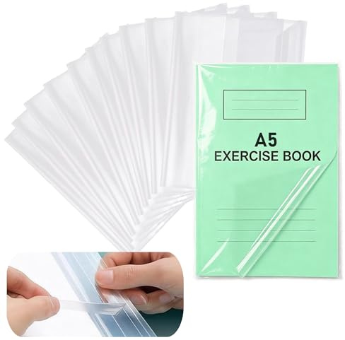 Plastic Book Covers, 10PCS A5 Clear Book Covering Film, Exercise School Book Sleeve, Sticky Book Protector for Comic Notebook Textbooks