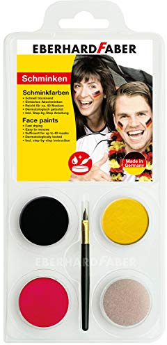 Eberhard Faber 579020 – Schminkfarben-Set Deutschland mit 4 Farben, Pinsel und Schminkanleitung, schnell trocknend, zum Auftragen auf die Haut beim Zuschauen, Mitfiebern und Feiern