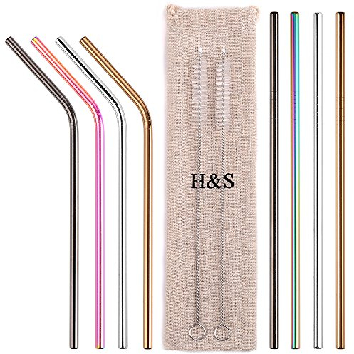 H&S Cannucce Riutilizzabili in Metallo - Set da 8 Cannucce Acciaio Inox - Kit Cannuccia Riutilizzabile con 2 Scovolini per la Pulizia - Include Custodia per il Trasporto