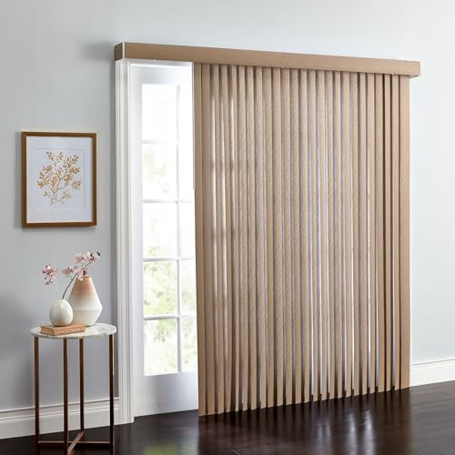 BrylaneHome Embossed Vertical Privacy Slat Blinds - 78 W 84 L, Light Taupe