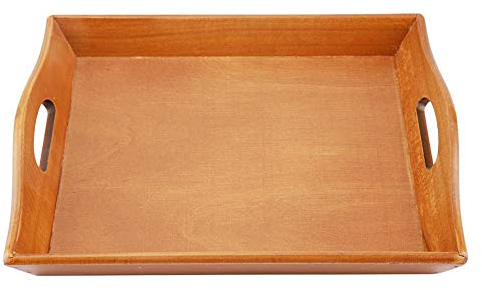 Vassoio per Alimenti in Legno Piatto Rettangolare con Doppi Manici per La Prima Colazione, Tè, Frutta, Caramelle, Cibo, Asciugamano, Bevanda[Dark color]