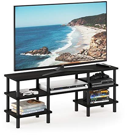Furinno TURN-N-TUBE TV Stand, 3-Tier Multipurpose Wide Shelf Entertainment Center, TV Console for TV up to 55 Inch, for Living Room, Bedroom, Espresso
