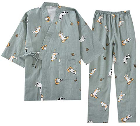 Conjunto de pijama kimono japonés para mujer de puro algodón C, Color-34-m, M