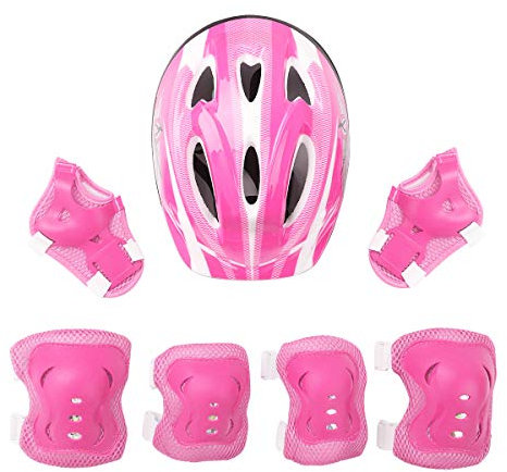 Freebily Casque Vélo Protection Enfant Vélo Kit de Protection Fille Garcon Sport Velo Skateboard Roller Skate Patin Trottinette Coudières Genouillère Protège-Poignets Rose Taille Unique