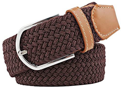 JK Home 3.3cm Wide Braided Stretch Belt, 3 Sizes Elastic Woven Waist Belts with PU Leather Buckle, Casual Men Women Canvas Belt