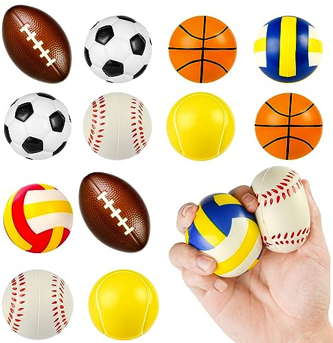 Ainiv 12pcs Squeeze Stress Balls, Sports Balls Party Favors, Sensory Stress Ball for Kids and Adults, Hand Exercise Stress Relief Balls, Squeeze Toys for Anxiety, Fidget, Tension, Manage Anger - Mix
