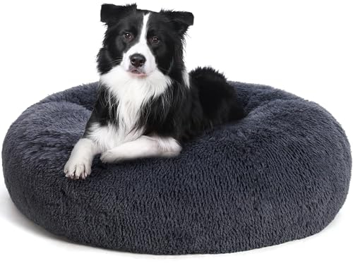 HMTOPE Orthopädisches Hundebett rund Hundekissen Hundesofa Katzenbett Donut Kuscheliges Hundekorb Waschbar, 80 cm Ø, Dunkelgrau