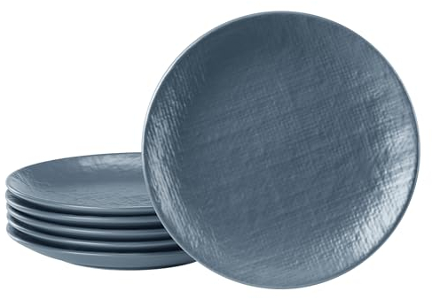 Navaris Salat Teller Set Steingut für 6 Personen - Teller 6-Teilig - kleines Tellerservice stapelbar - Mikrowellen- und Spülmaschinengeeignet - Essteller - Smokey Blue