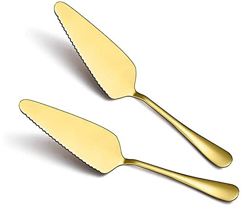 Lot de 2 couteaux à gâteau dorés et serveurs de gâteau de mariage