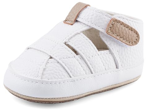 MASOCIO Sandalias Bebe Niño Verano Zapatos Primeros Pasos Bebé Zapatillas Recién Nacido 9 con Suela Goma Talla 19 6-12 Meses Blanco