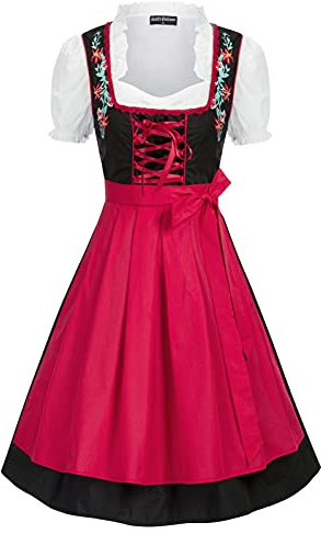 SCARLET DARKNESS Dirndl per Oktoberfest, costume tradizionale bavarese da donna, Rosso, XXL
