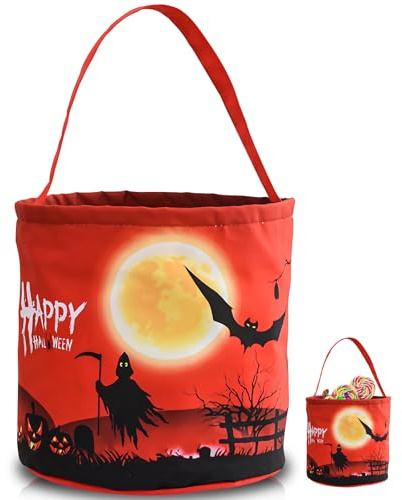 OneNine Sacchetto di caramelle per Halloween, per Halloween, per caramelle, 3 modalità di illuminazione, dolce o acido, decorazione per la casa di Halloween (rosso)