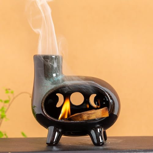 Porta Palo Santo Brucia Incenso: Bruciatore Handmade Ceramica con Trojean Green Glaze - Portaincenso Multiuso, Alta Qualità e Sicuro
