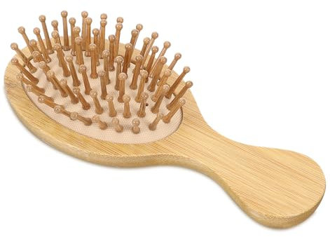 Bamboo Hairbrush, Small Hairbrush, Mini Hairbrush, Handbag Hairbrush, Bamboo Scalp Massager, Mini Brush with Cushion Design for Travel, Home, Wooden Brush for Women Men Kids All Hair Types