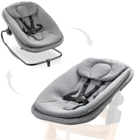 hauck Highchair Bouncer, Dark Grey Melange - 3in1 Babywippe, Schaukel & Hochstuhlaufsatz ab Geburt bis 15 kg, Ergonomische Liegefläche, 5-Punkt-Gurt, inkl. Adapter für Alpha+ & Beta+ Hochstuhl