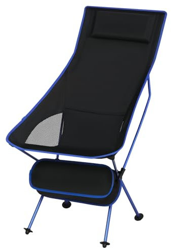 eSituro Campingstuhl faltbar, Klappstuhl leicht, Angelstuhl mit Tragetasche, Faltstuhl mit hoher Rückenlehne, Outdoor Strand Camping Stuhl, für Angeln Picknick Wandern, Schwarz+Blau 1PCS