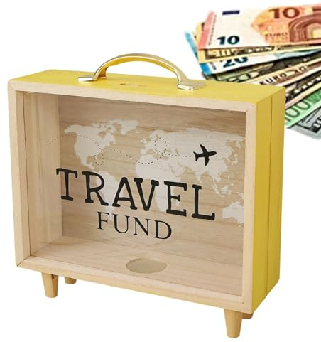 Caja de sombra de viaje de 20,5 x 18,5 x 7 cm, marco de caja de archivo de aventura, caja de viaje para colección de fotos, marco de madera con ranuras coleccionables para recuerdos, billetes, fotos