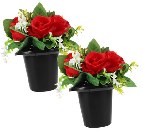 TOYANDONA 1 Paio Decorazione Della Lapide Decorazioni Cimiteriali Per Tomba Disposizione Floreale Fiori Di Seta Per Decorazioni Tombali Fiori Funebri Rosso Panno Di Seta