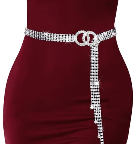 Strassbälte för damer, Justerbart upp till 100 cm, Justerbart glitterbälte, Elegant och stilfull kristall O-ring midjabälte för jeans, aftonklänning, klänningar, silver, Lämplig för olika tillfällen