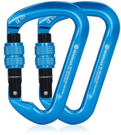NewDoar 30KN CE Certified Climbing Carabiner Professional Heavy Duty D Screwgate Clip Locking Carabiner Clips for Rock Climbing,Rappelling,Rescue,Mountaineering,Rappelling(Blue/2pcs)
