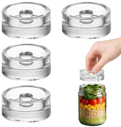 Kievano Fermenteringsvikter av glas Ø 7 cm – 4 stycken jäsvikter med handtag, BPA-fria, glasvikter för fermentering för breda halsburkar, kimchi, surkål och pickles