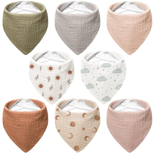 Bearmoss Musselin Baby Lätzchen 8er Pack 100% Baumwolle Baby Bandana Sabber Lätzchen für Unisex Baby Mädchen Jungen Sabbern und Zahnen