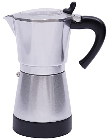 PHOYUXM Moka Pot, 480 W, 300 ml, caffettiera elettrica con base per 6 tazzine da caffè, bocchetta per caffè espresso rimovibile, per 1-6 persone (argento)