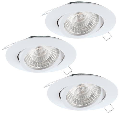 EGLO 3er-Set Einbaustrahler Tedo 1, Spots Set aus Aluminiumguss in Weiß, 3 Einbauleuchten mit GU10 Fassung, LED Leuchtmittel inklusive, dimmbar in Stufen, Spot flach, schwenkbar, Ø 8 cm