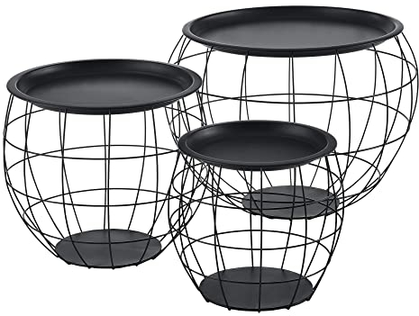 [en.casa] Beistelltisch 3er Set Metallkörbe Couchtisch in 3 Größen Metall Schwarz