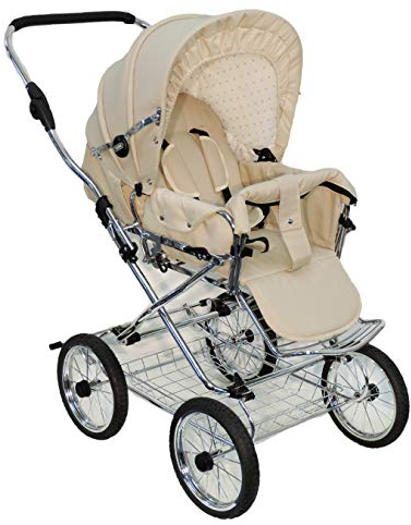 EICHHORN Kinderwagen Retro-Buggy Sportwagen mit Lederriemengestell und Schieberhöhenverstellung, Blickrichtung wechselbar, Stoff Beige (ECCO-Rad)