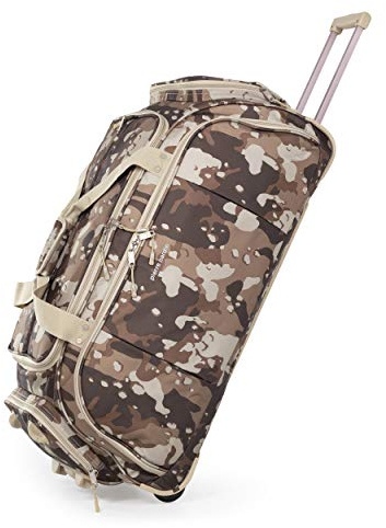 Lightweight Large Holdall with Wheels - Camouflaged Roller Bag by Pierre Cardin | Durable Stress Tested Skate Wheels | Trolley & Grab Carry Options | Travel Wheeled Duffle Bag CL769 (Large Camo 30)