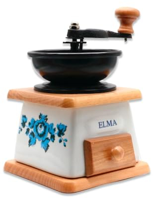 ELMA Moulin à Café Manuel en Céramique design Vintage I Moulin à Usage Décoratif Style Rétro I 12,5 x 12,5 x 17 cm | Couleur Bois clair | Ne Moud pas le Café