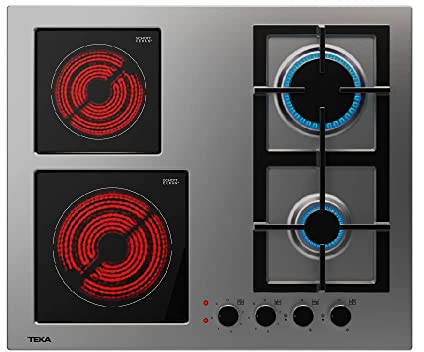 Teka EFX 60.1 2G 2H AI AL - Placa Mixta 4 Zonas de Cocción (2 Fuegos de Gas Butano y 2 Fuegos Vitrocerámica), Mandos Frontales, Inyectores para Gas Natural Incluidos, Color Acero Inoxidable
