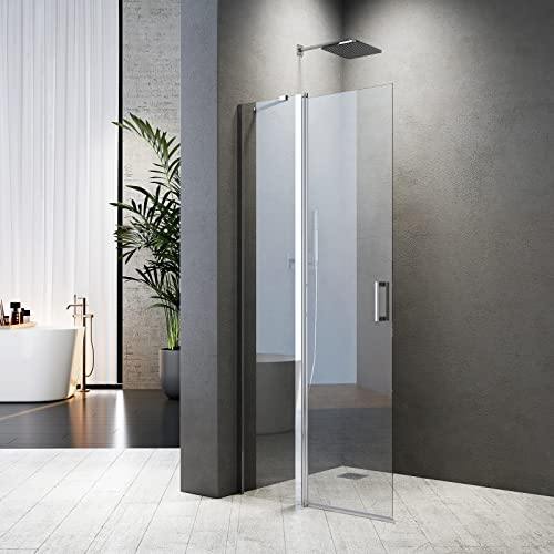 Duschkabine Badewannenaufsatz 100x185cm Walk-IN Duschabtrennung Duschwand Pendeltür Duschabtrennung mit Festteil und Eckregalen Drehtür Schwingtür Duschkabine 6mm NANO Sicherheitsglas Glas